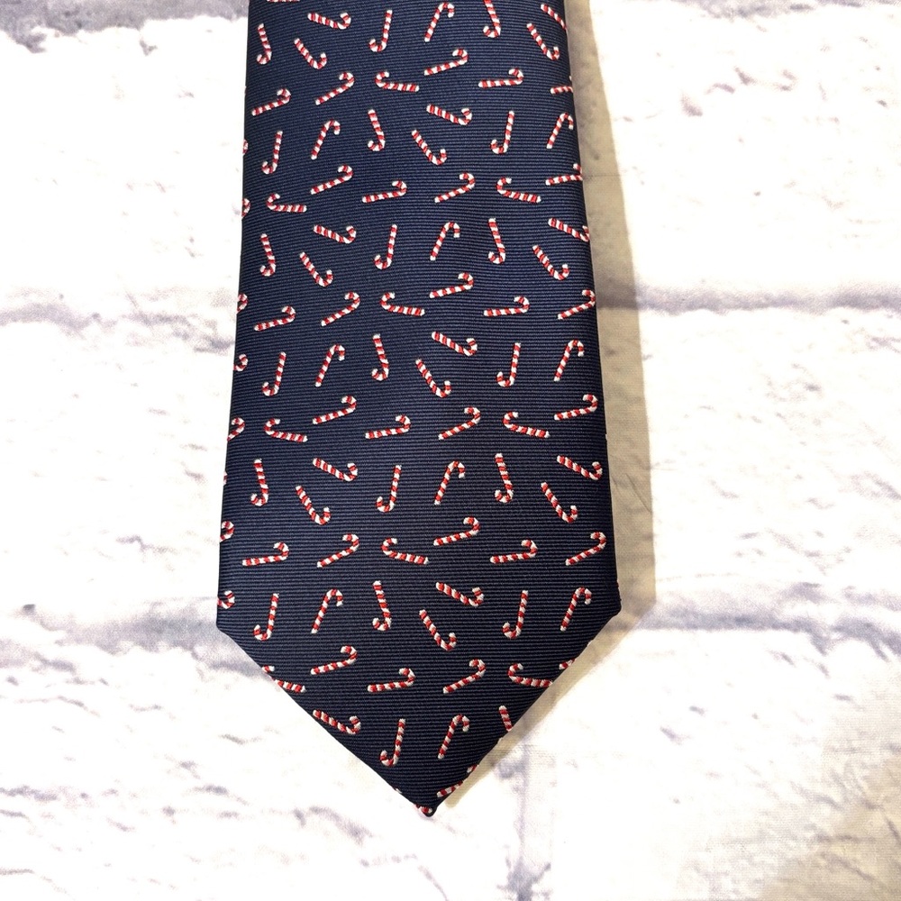 Bespoke Candy Cane Holiday Tie Navy Blue with Red and White Candy Canes NWT